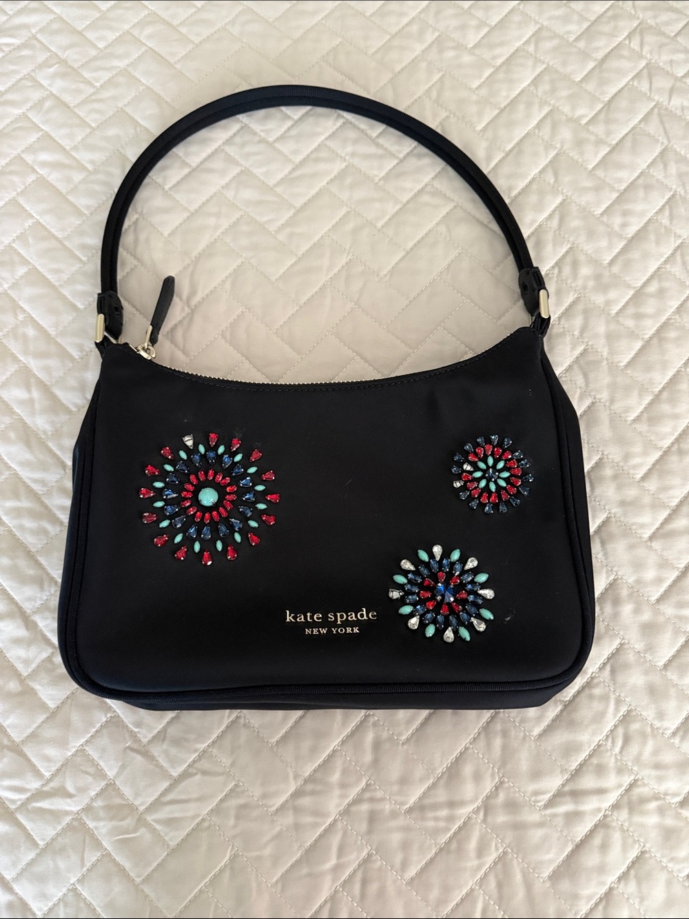 kate spade Black Shoulder Bag with Colorful Jeweled Bursts